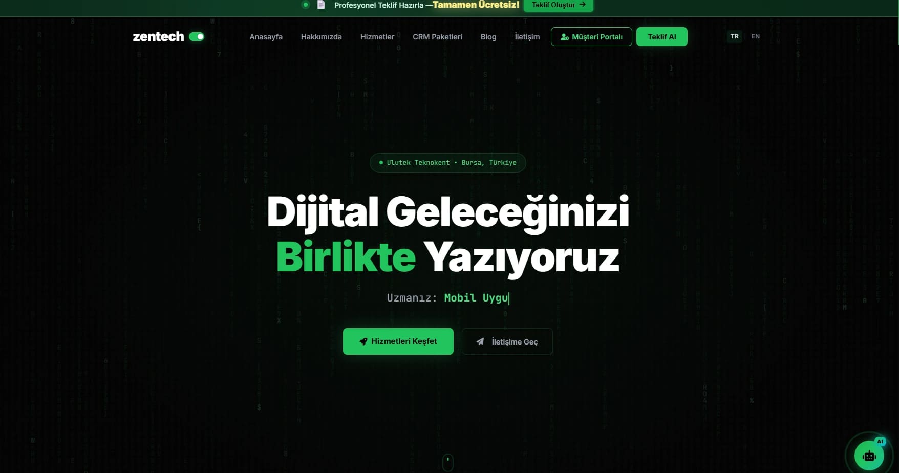 Zentech Yazılım ana sayfası